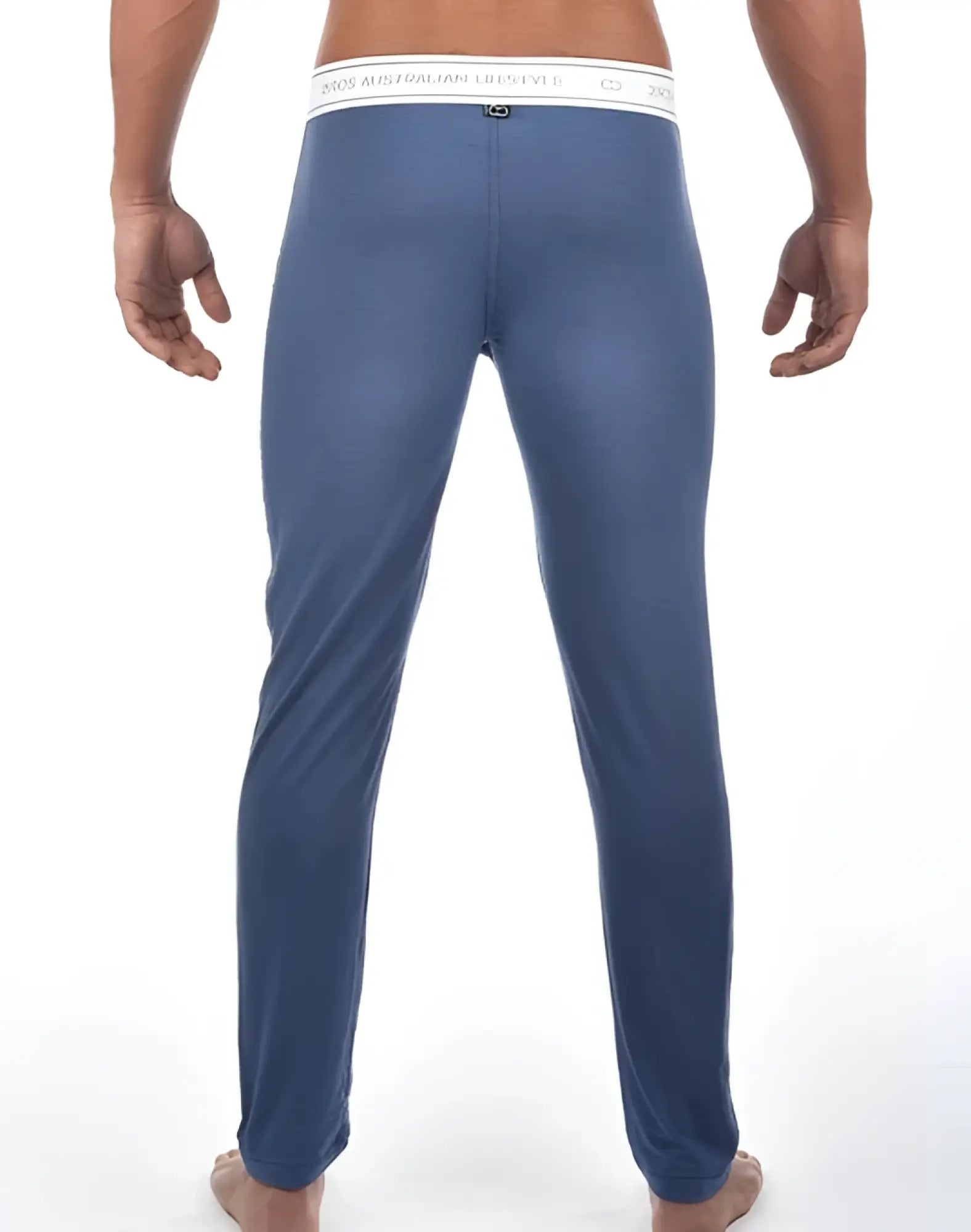 Blue men’s fitted lounge pants with white elastic australian lifestyle waistband in navy marle 2eros lp10 core lounge pants
