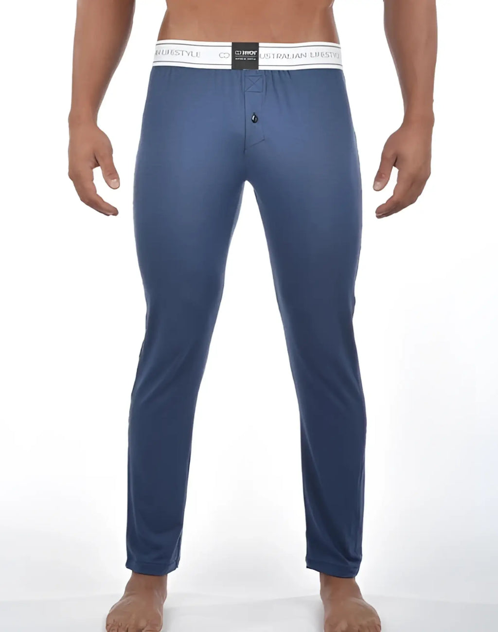 Blue mens pajama pants navy marle with white australian lifestyle elastic waistband 2EROS LP10 core lounge pants