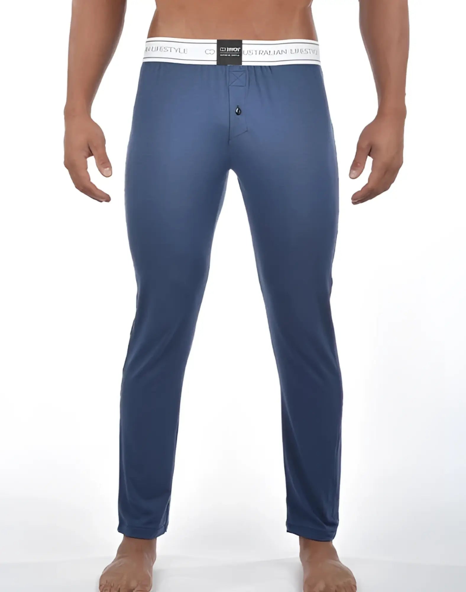 Blue mens pajama pants navy marle with white australian lifestyle elastic waistband 2EROS LP10 core lounge pants