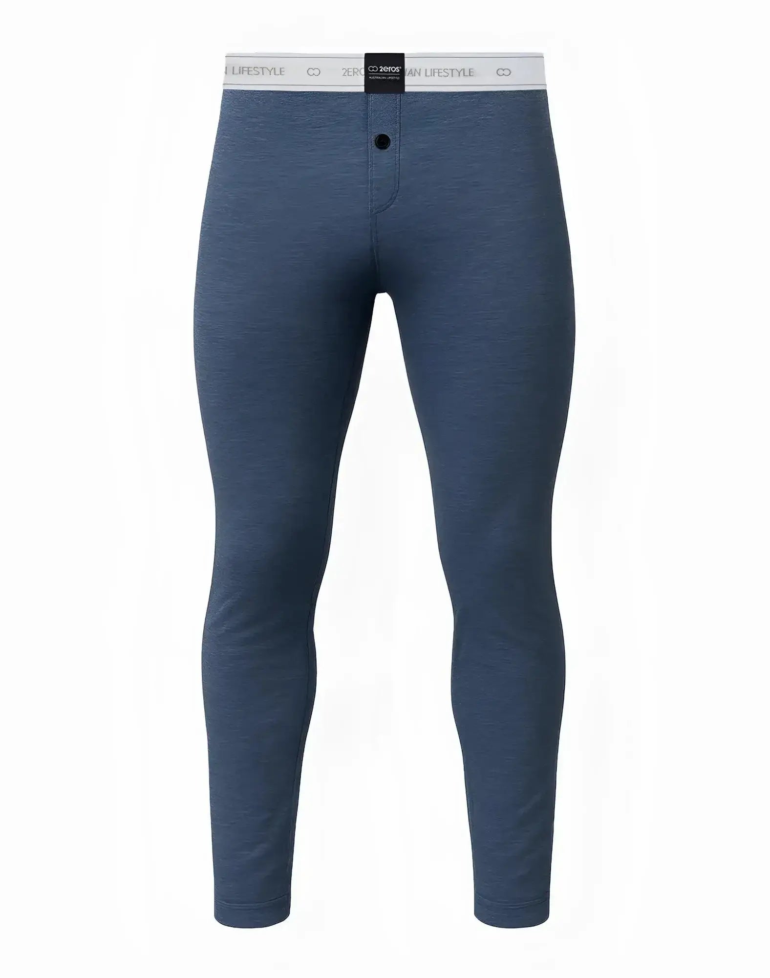 Blue heathered 2eros lp10 core lounge pants with white zerog lifestyle waistband and black front button