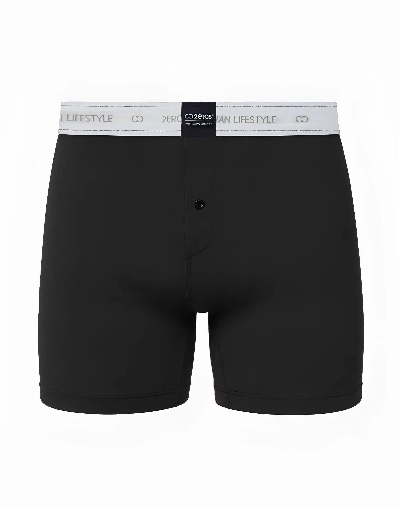 Black men’s boxer briefs charcoal with white lifestyle and zero2015 branded waistband and black center label