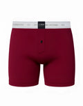 Maroon 2eros ls10 core series lounge boxer shorts with white lifestyle zero co2 waistband and black front button