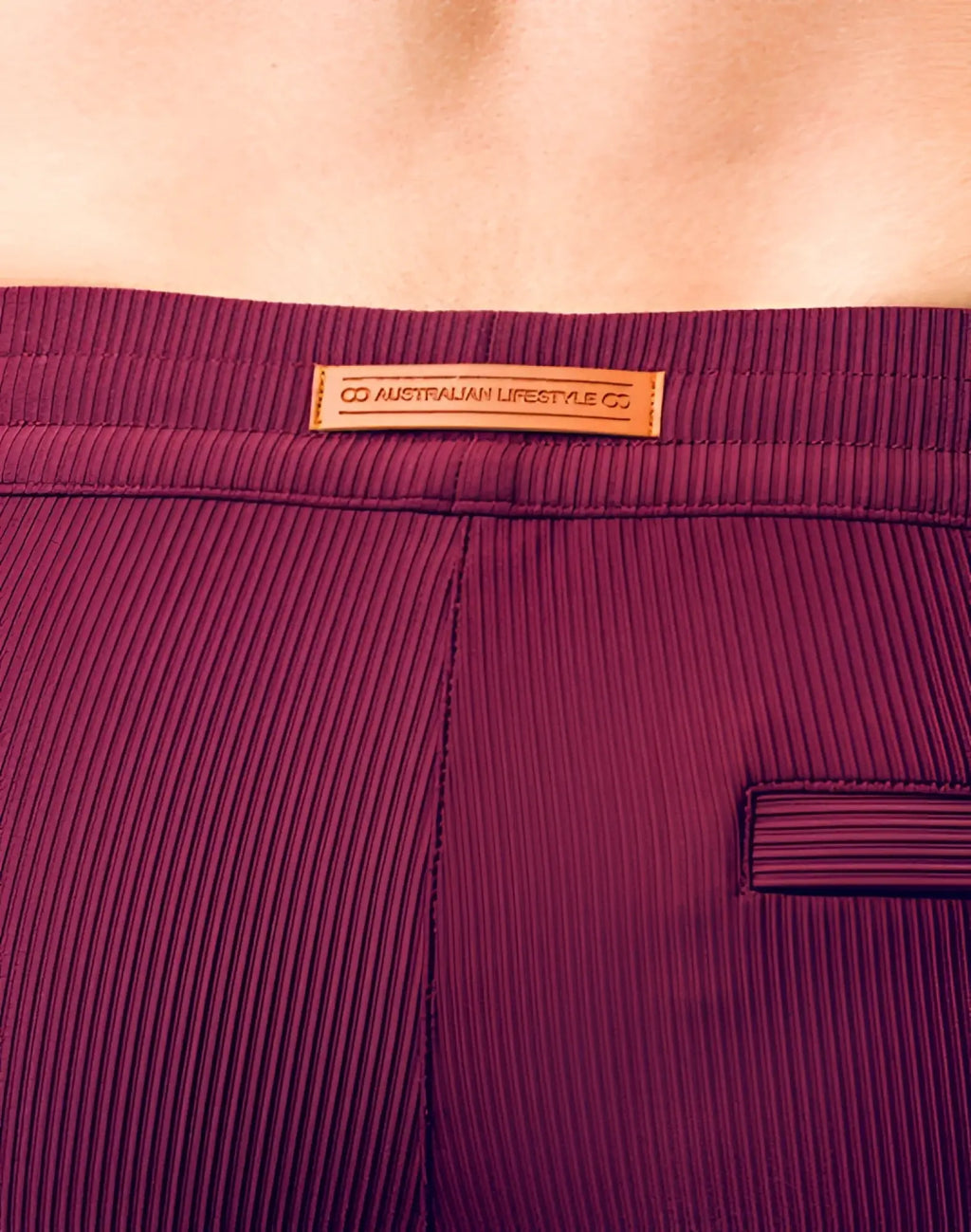 Deep purple corduroy 2eros manly shorts with tan leather cd australian lifestyle co brand tag in tibetan red color