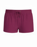 2eros manly shorts in tibetan red magenta ribbed fabric with elastic waistband and drawstring tie