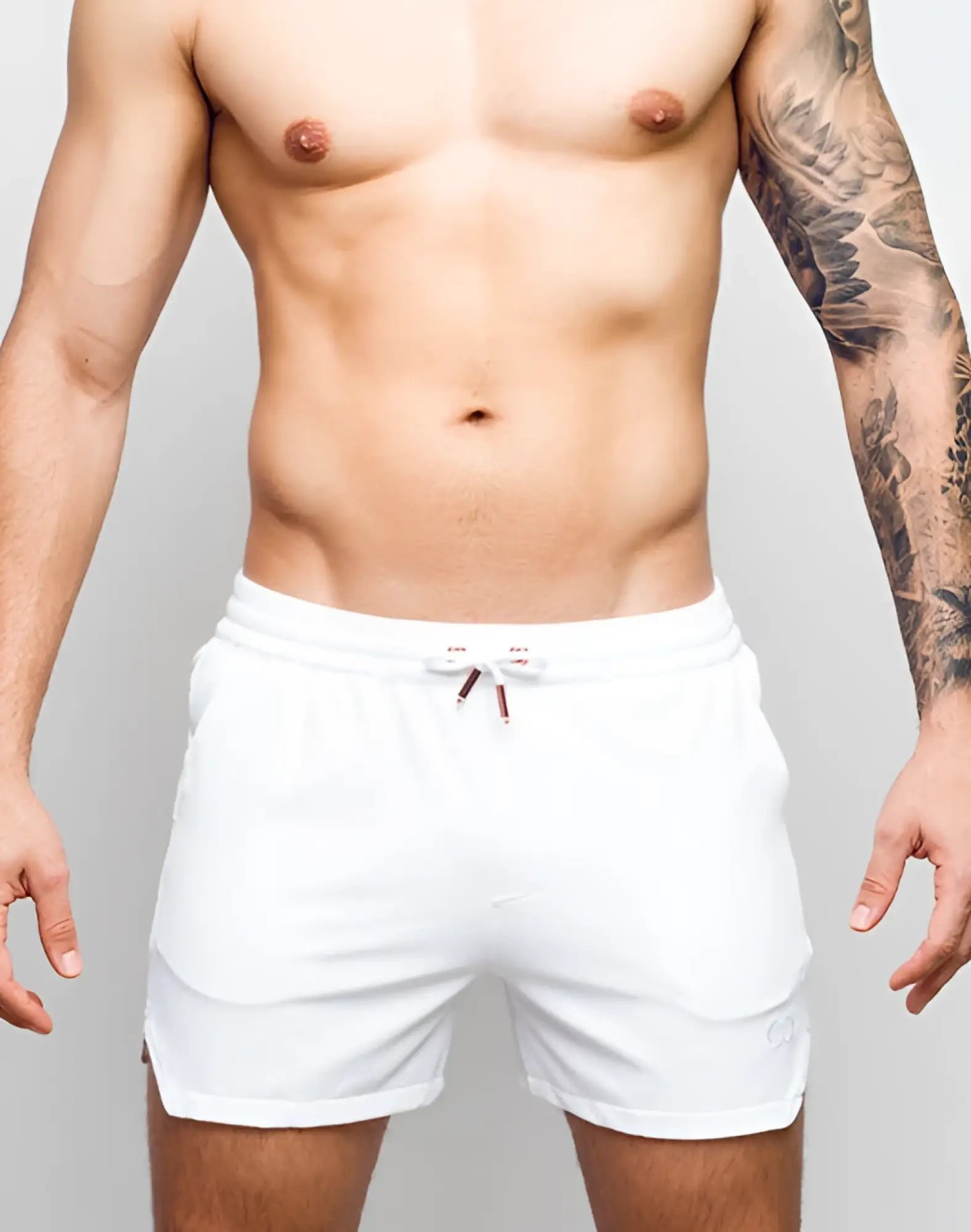 2EROS Manly shorts white textured swim trunks with drawstring waistband and subtle side pockets for men