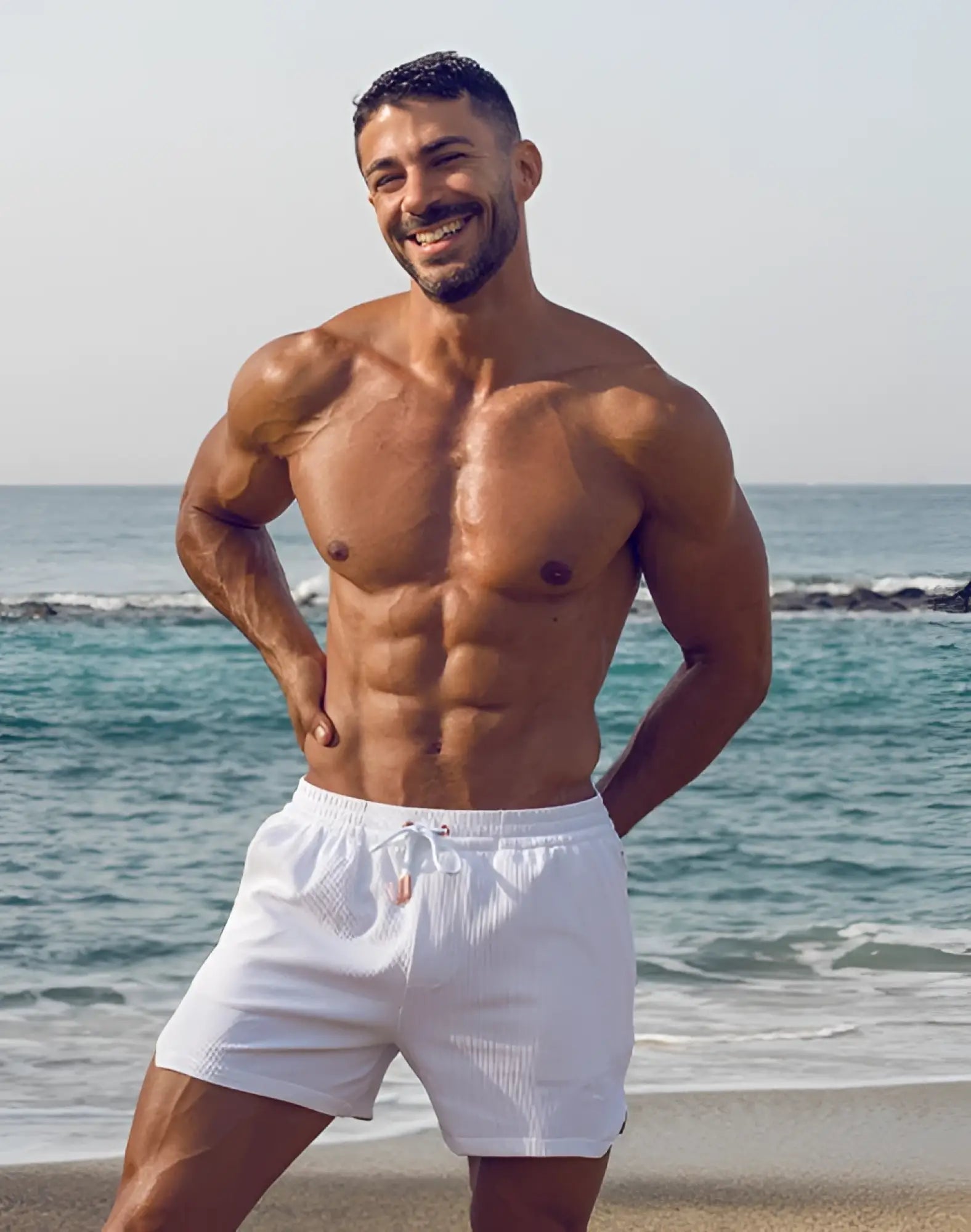 White textured swim trunks with a drawstring waistband from 2EROS manly shorts collection