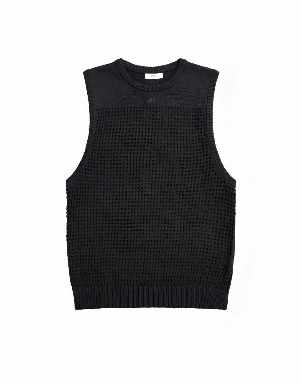 Black knitted sleeveless vest 2eros miami singlet with textured openwork pattern and ribbed neckline and hem