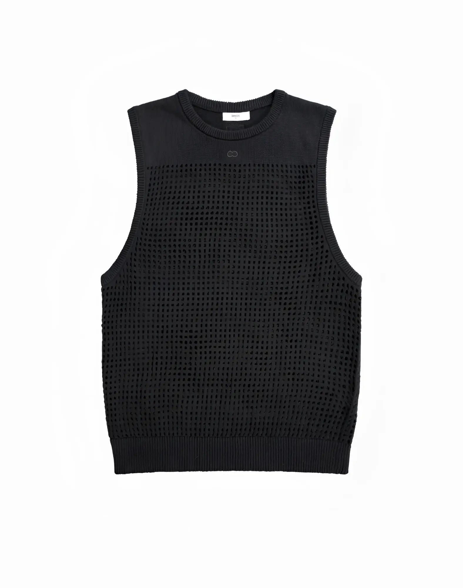 Black knitted sleeveless vest 2eros miami singlet with textured openwork pattern and ribbed neckline and hem