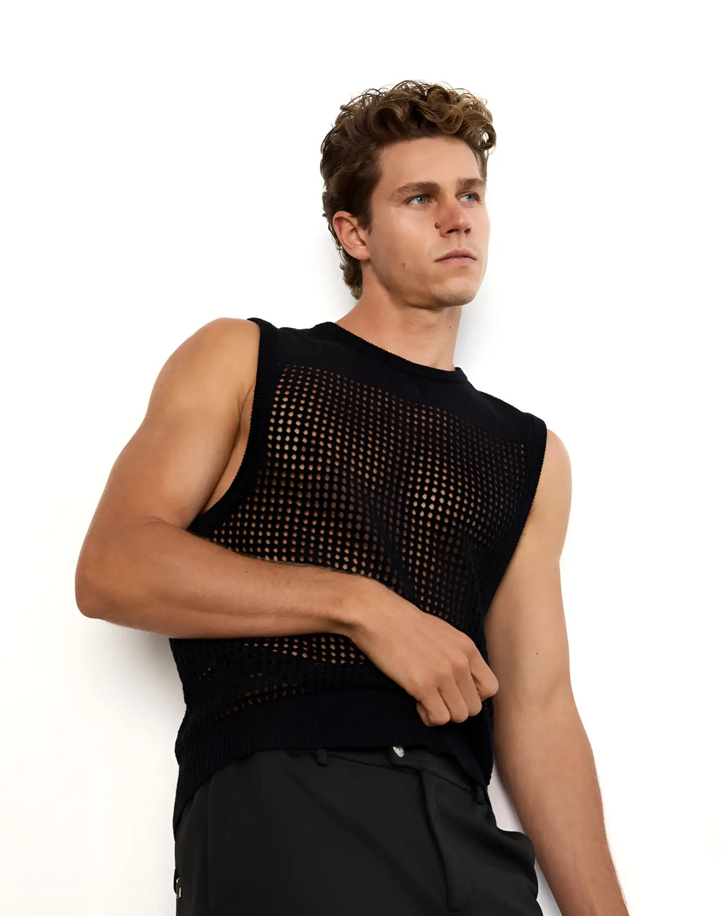 Black mesh sleeveless 2EROS MIAMI singlet with fitted form-fitting design for stylish athletic wear