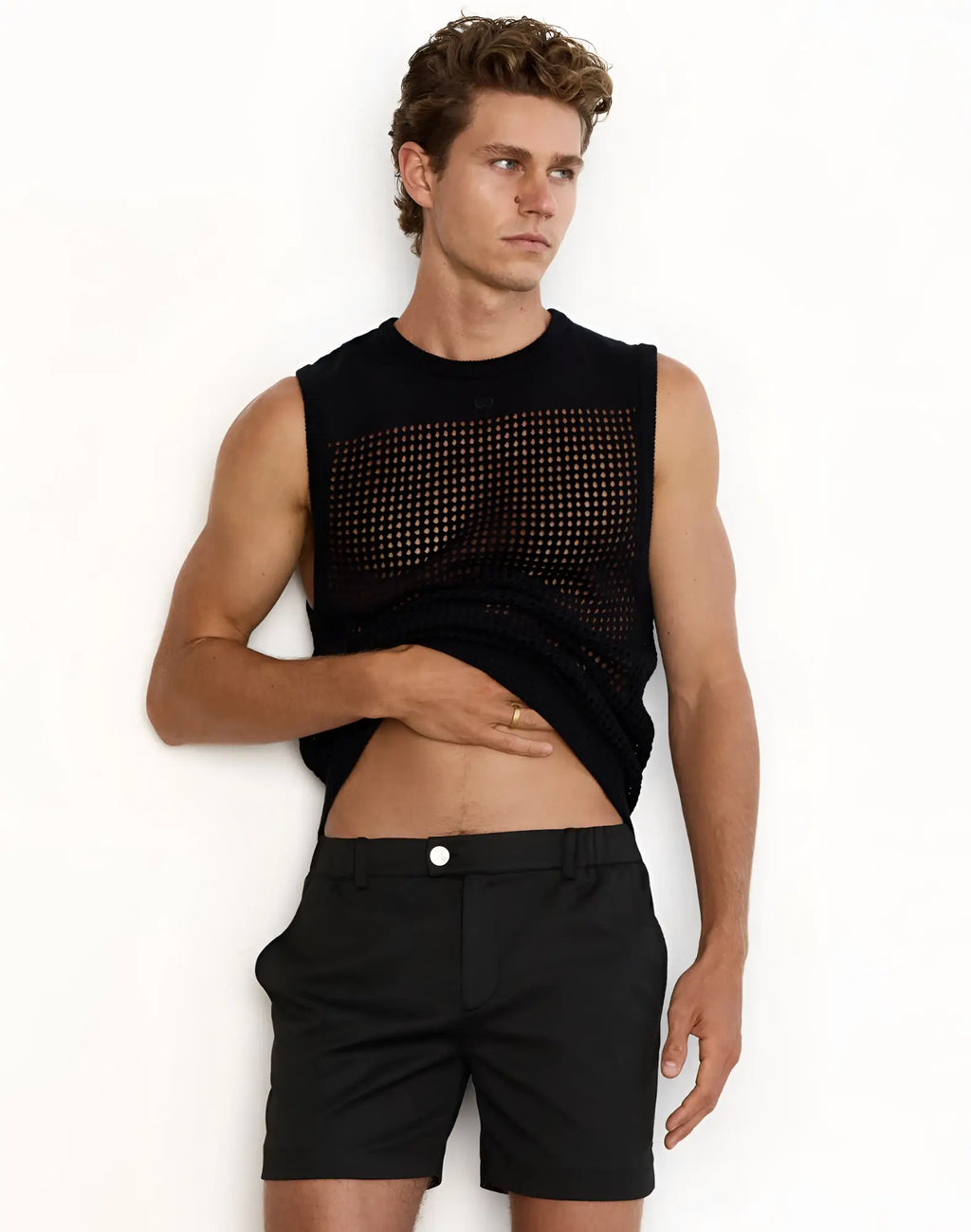 2eros miami singlet black sleeveless top with textured breathable mesh fabric and fitted design