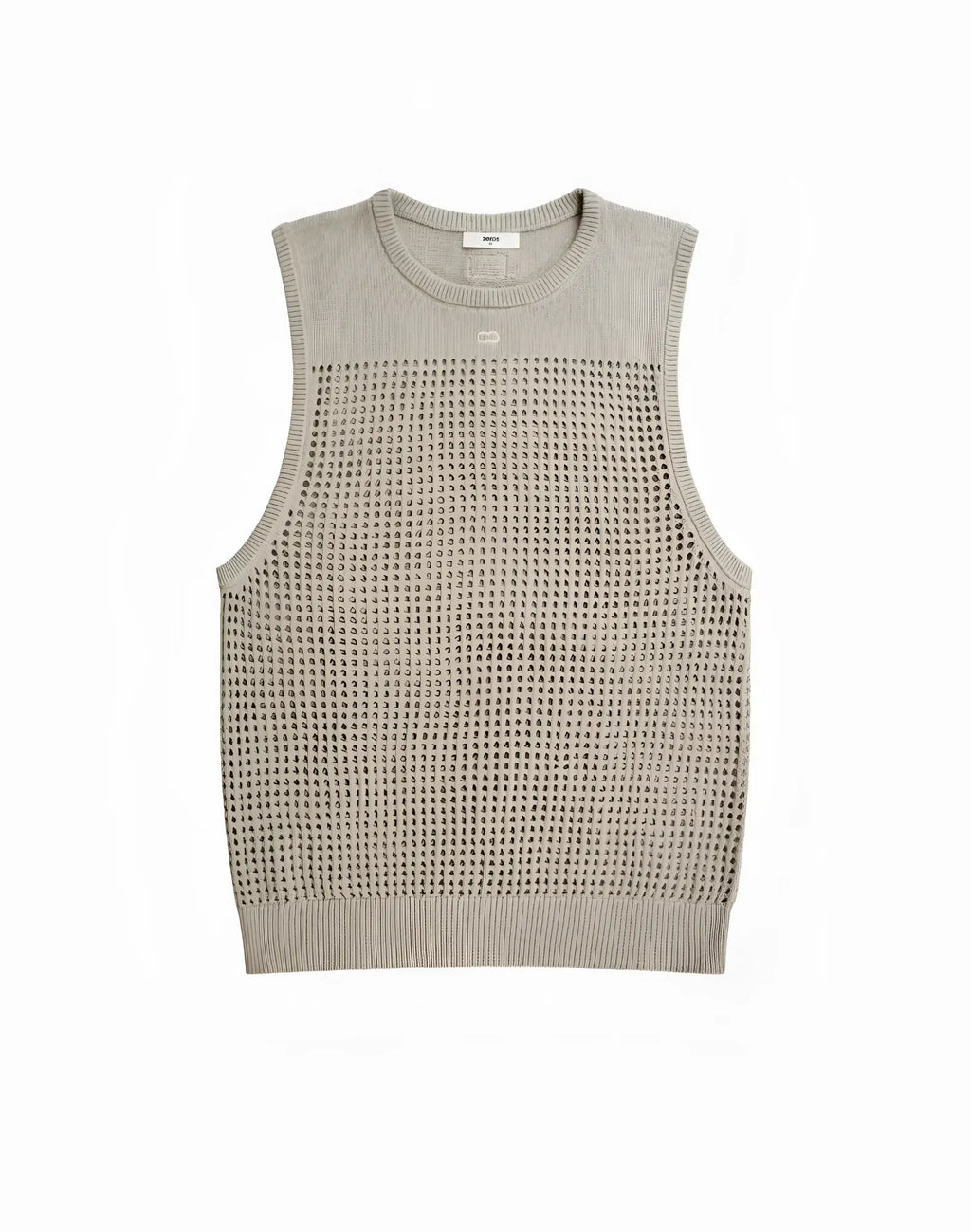 A light gray knitted sleeveless vest with mesh pattern and ribbed trim from 2EROS Miami Singlet collection