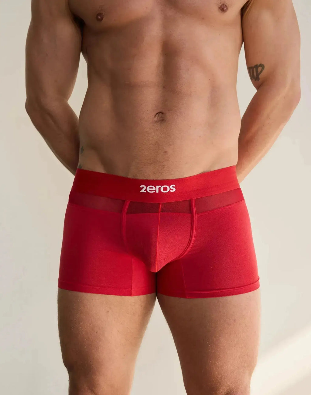 Red 2eros boxer briefs with mesh panel and elastic waistband in 2eros morpheus trunk underwear style