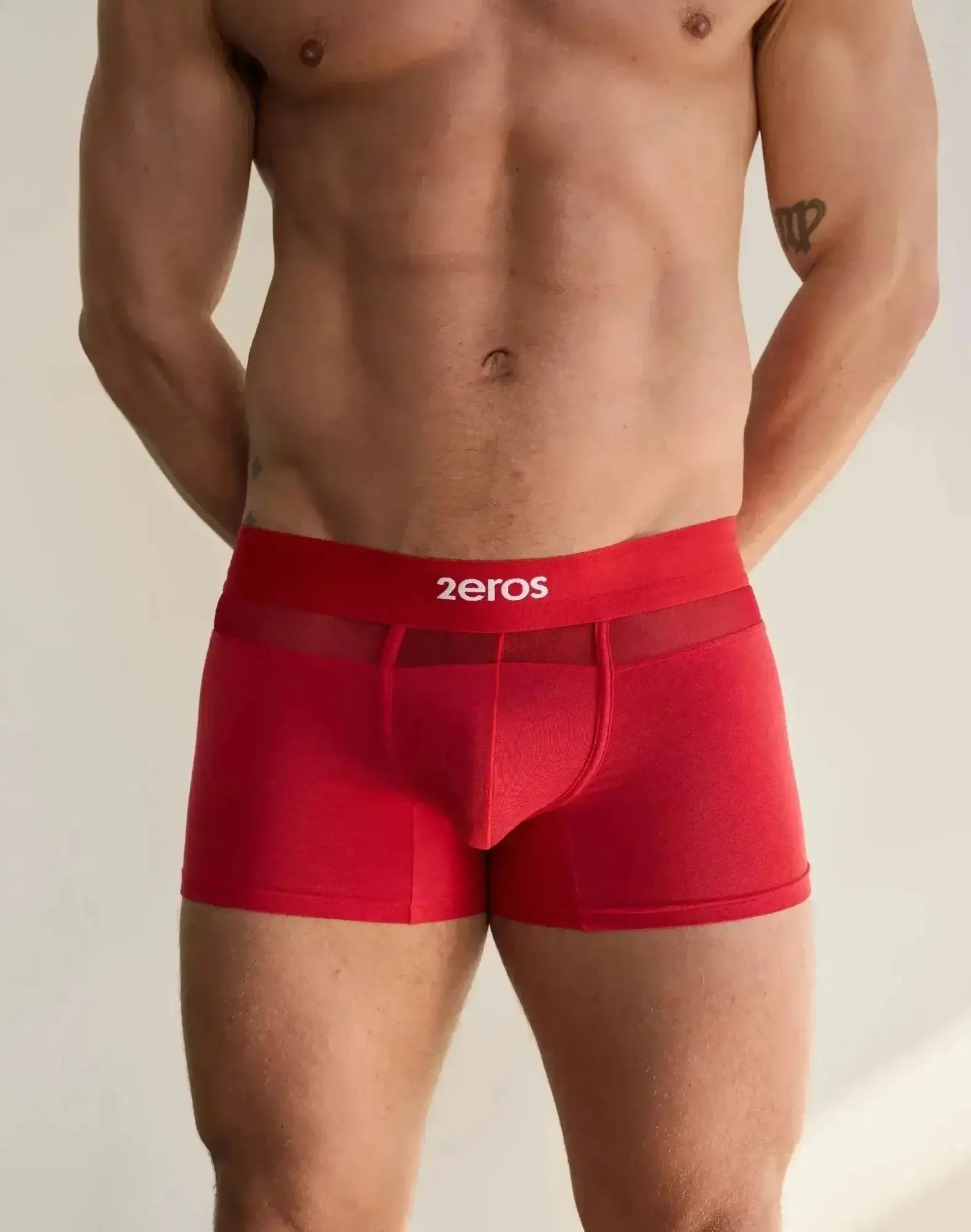 Red 2eros boxer briefs with mesh panel and elastic waistband in 2eros morpheus trunk underwear style