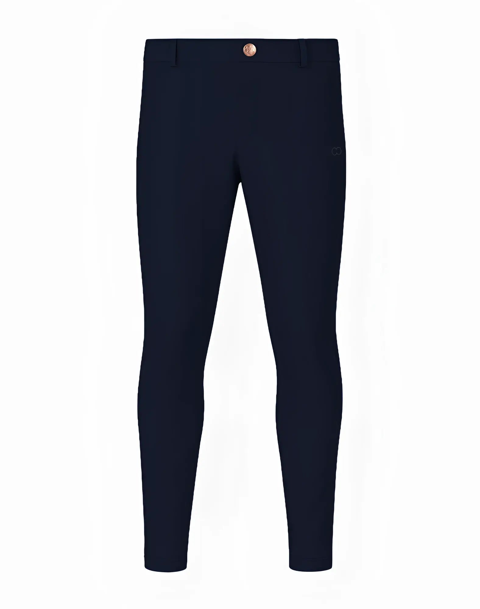 Navy blue 2EROS P60 Bondi fitted riding pants with rose gold button and subtle brand logo on the thigh