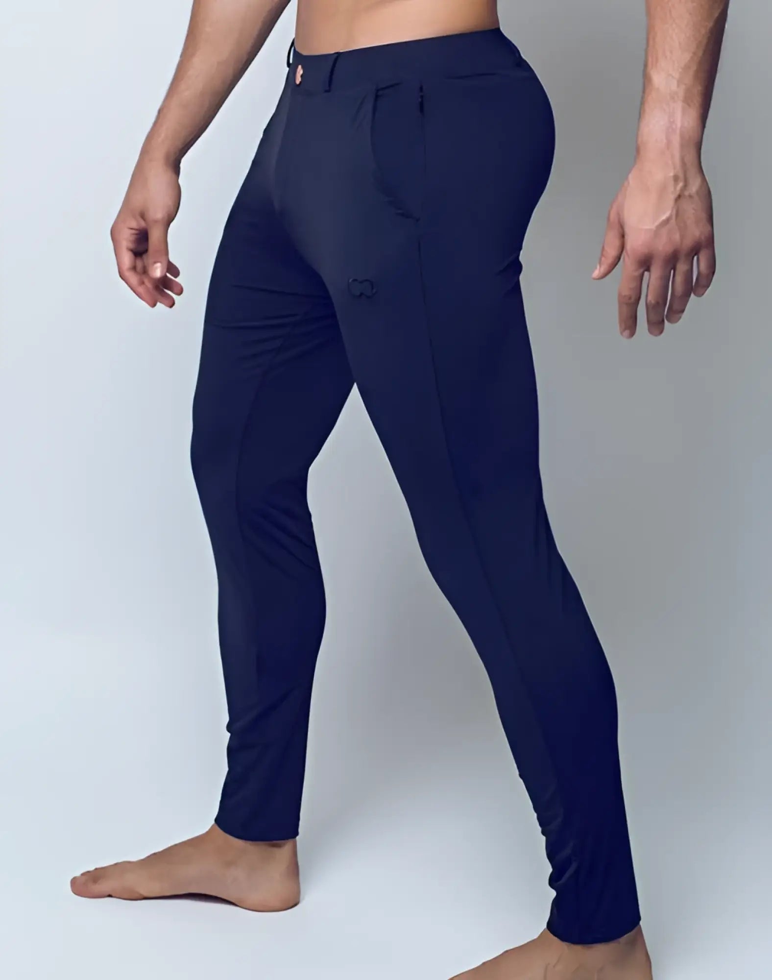Navy blue 2EROS P60 Bondi slim-fit trousers with subtle logo on thigh in stretch fabric for comfortable wear