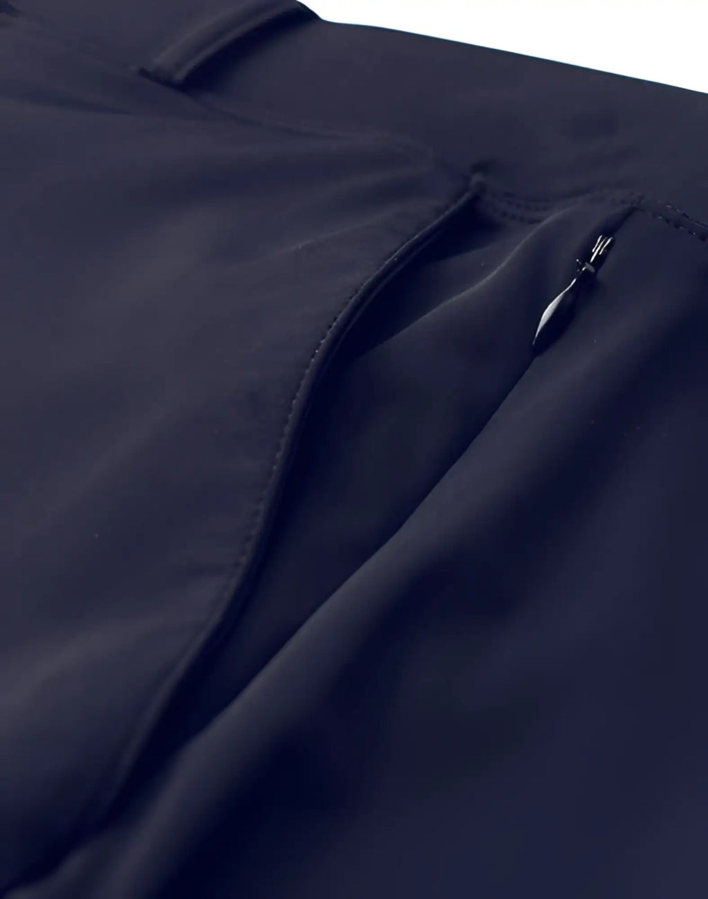 Black zippered pocket on dark navy 2eros p60 bondi athletic pants designed for secure storage during workouts