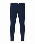 2eros p60 bondi slim-fit navy blue riding pants with rose gold button and subtle logo on the thigh