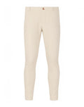 Cream-colored slim-fit 2EROS P60 Bondi trousers with subtle texture and rose-gold button at waistband in sand shade