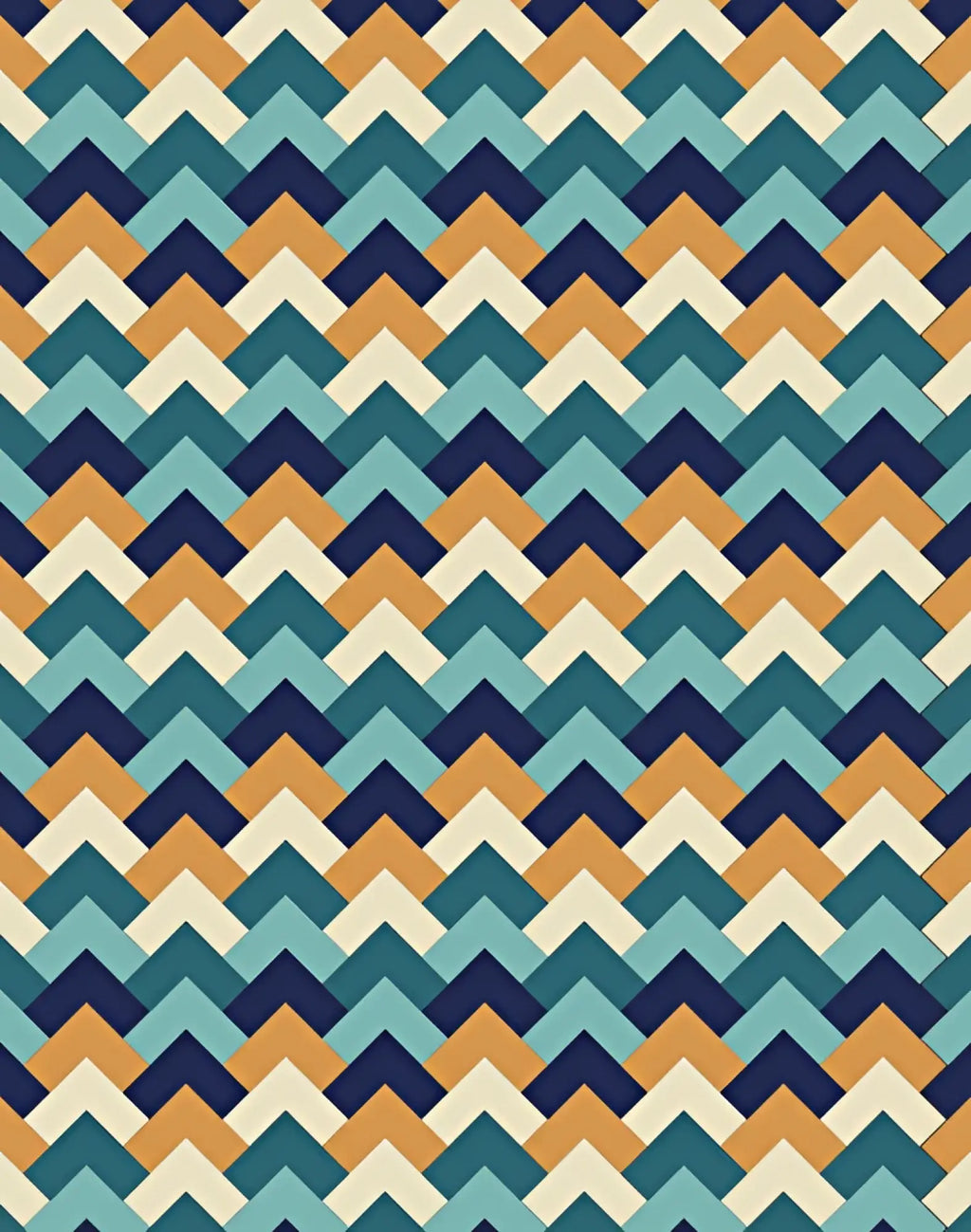 2EROS printed Bondi shorts in chevy blue feature a repeating geometric pattern of interlocking teal, navy, and tan chevrons