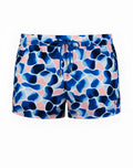 2eros printed bronte swim shorts in aqua navy with blue and pink abstract pattern and drawstring waistband