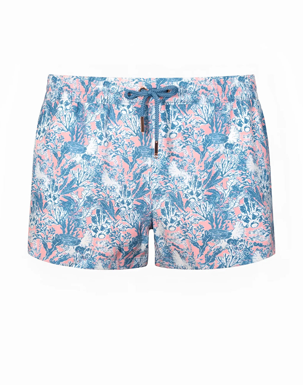 2eros printed bronte shorts coral teal featuring blue and pink coral design with drawstring waistband for swimwear