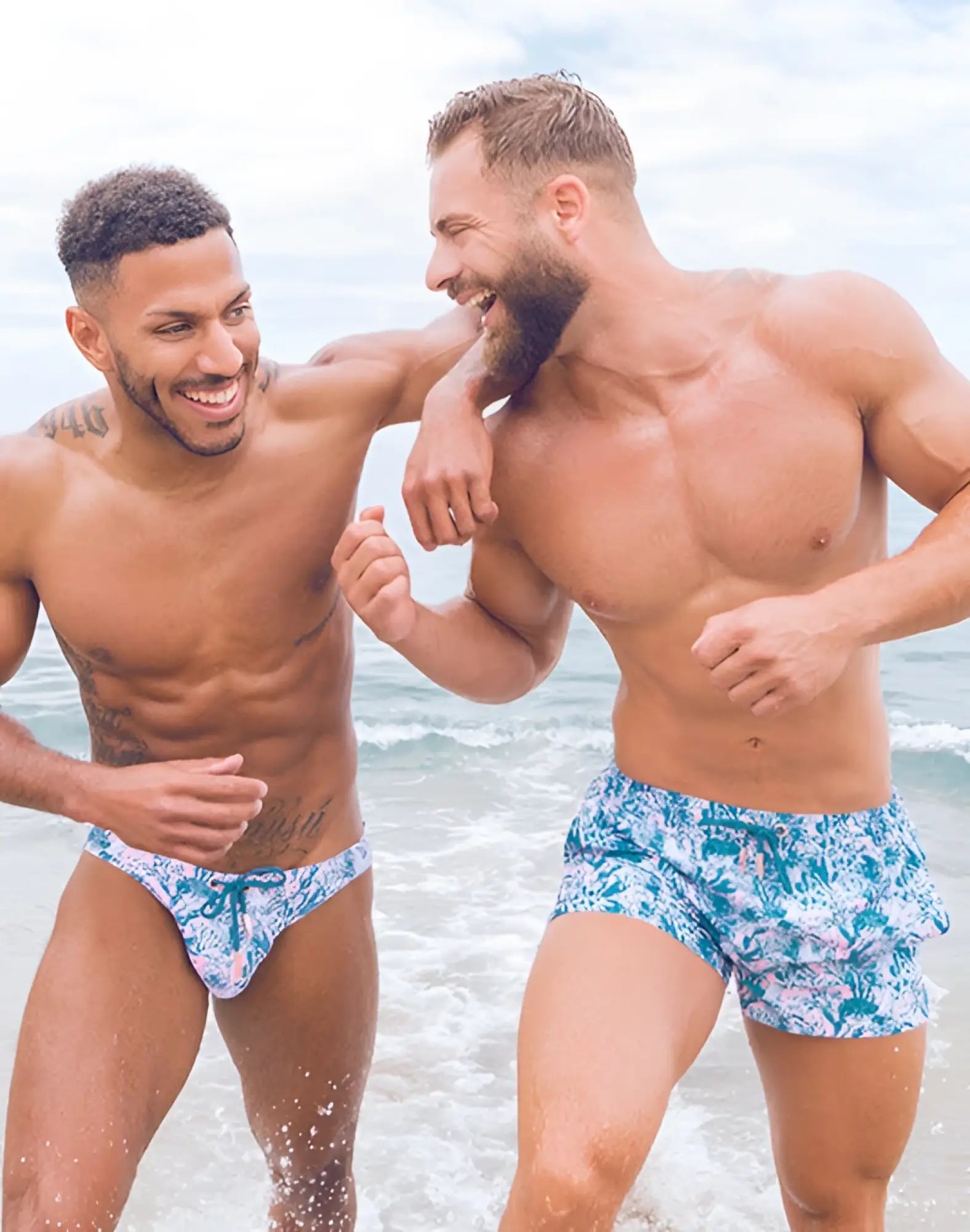 Men’s 2eros printed bronte shorts coral teal blue and white patterned swim trunks perfect for beachwear