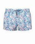 2eros printed bronte shorts coral teal featuring blue and pink coral design with drawstring waistband for swimwear