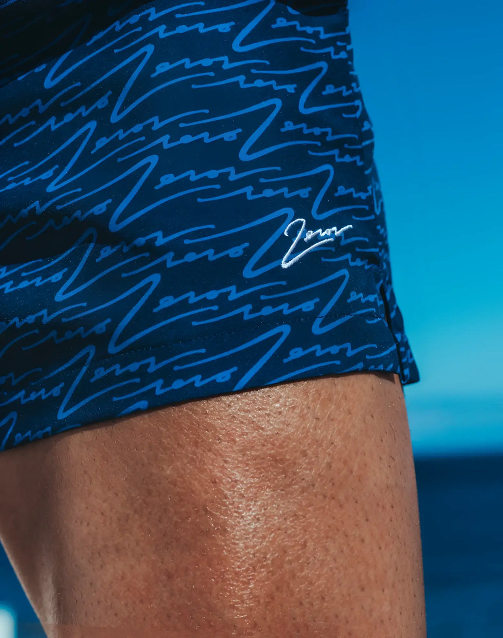Dark blue 2eros printed bronte shorts with light blue signature pattern and white embroidered logo on the side
