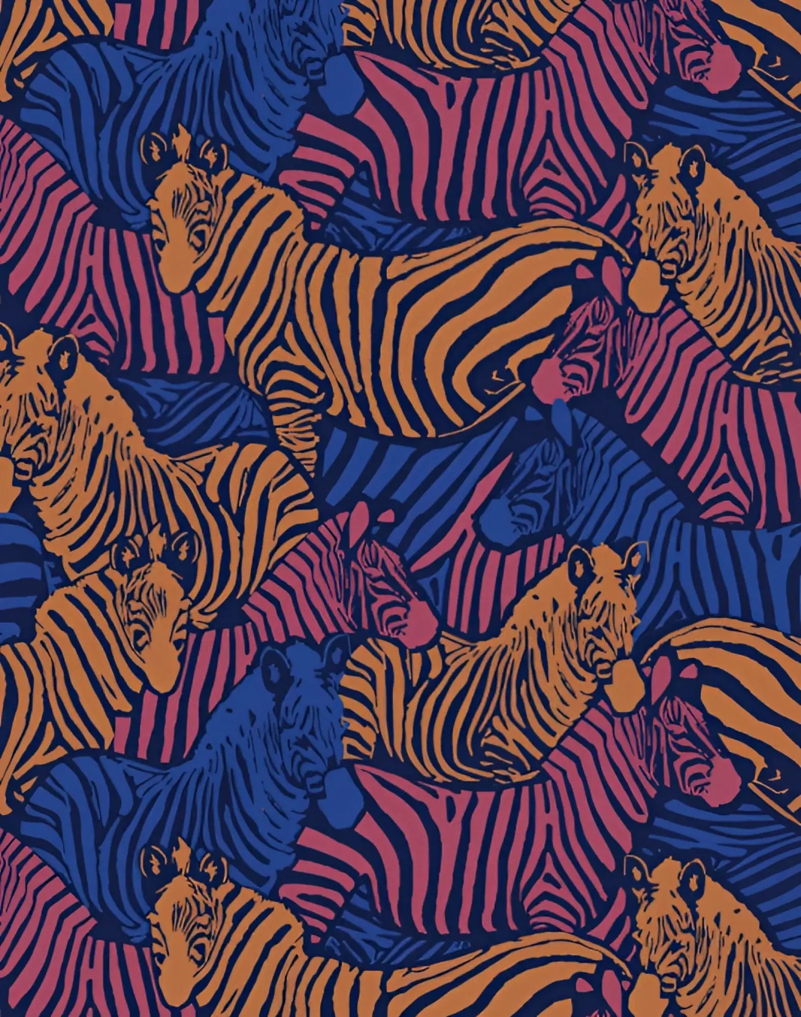 2eros printed bronte shorts in stallion navy with vibrant stylized zebra pattern fabric in orange pink and navy blue stripes