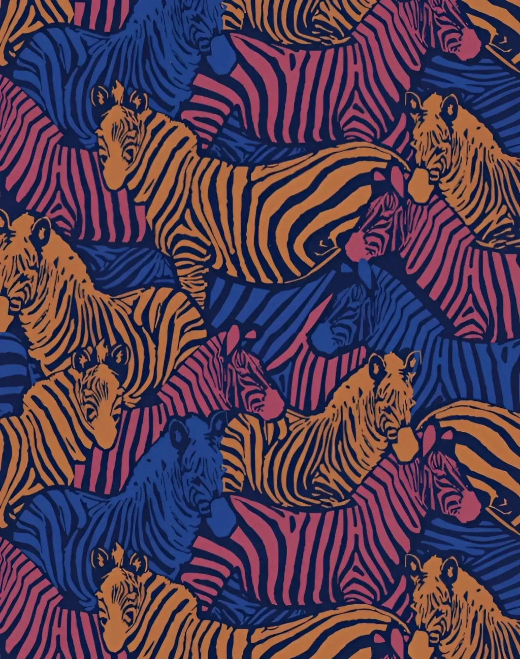 2eros printed bronte shorts in stallion navy with vibrant stylized zebra pattern fabric in orange pink and navy blue stripes