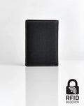 Black textured leather rfid blocker wallet with white stitching 2EROS rfid icon card holder front view