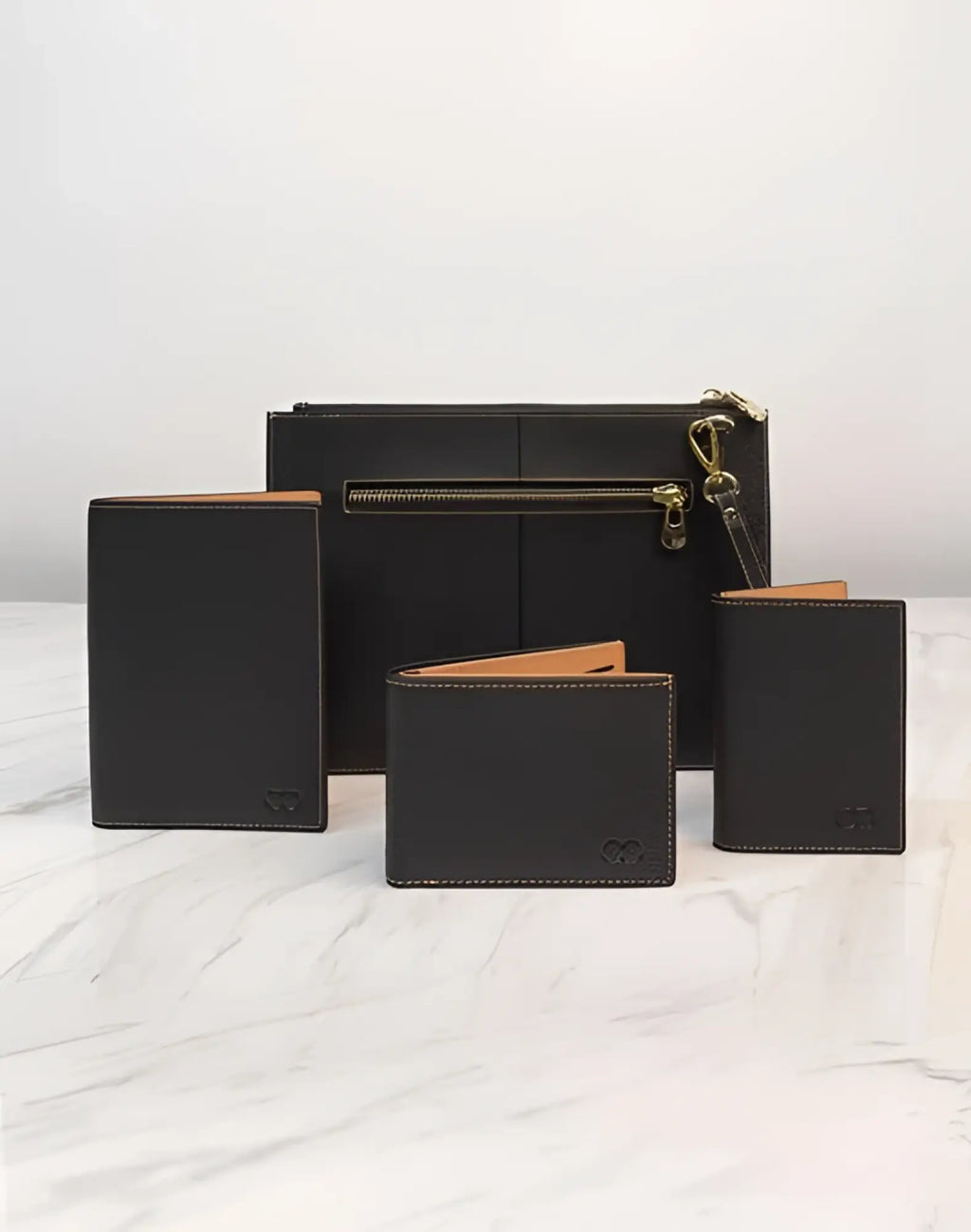 2eros rfid icon card holder black textured leather wallet with tan interior lining and gold tone zippers