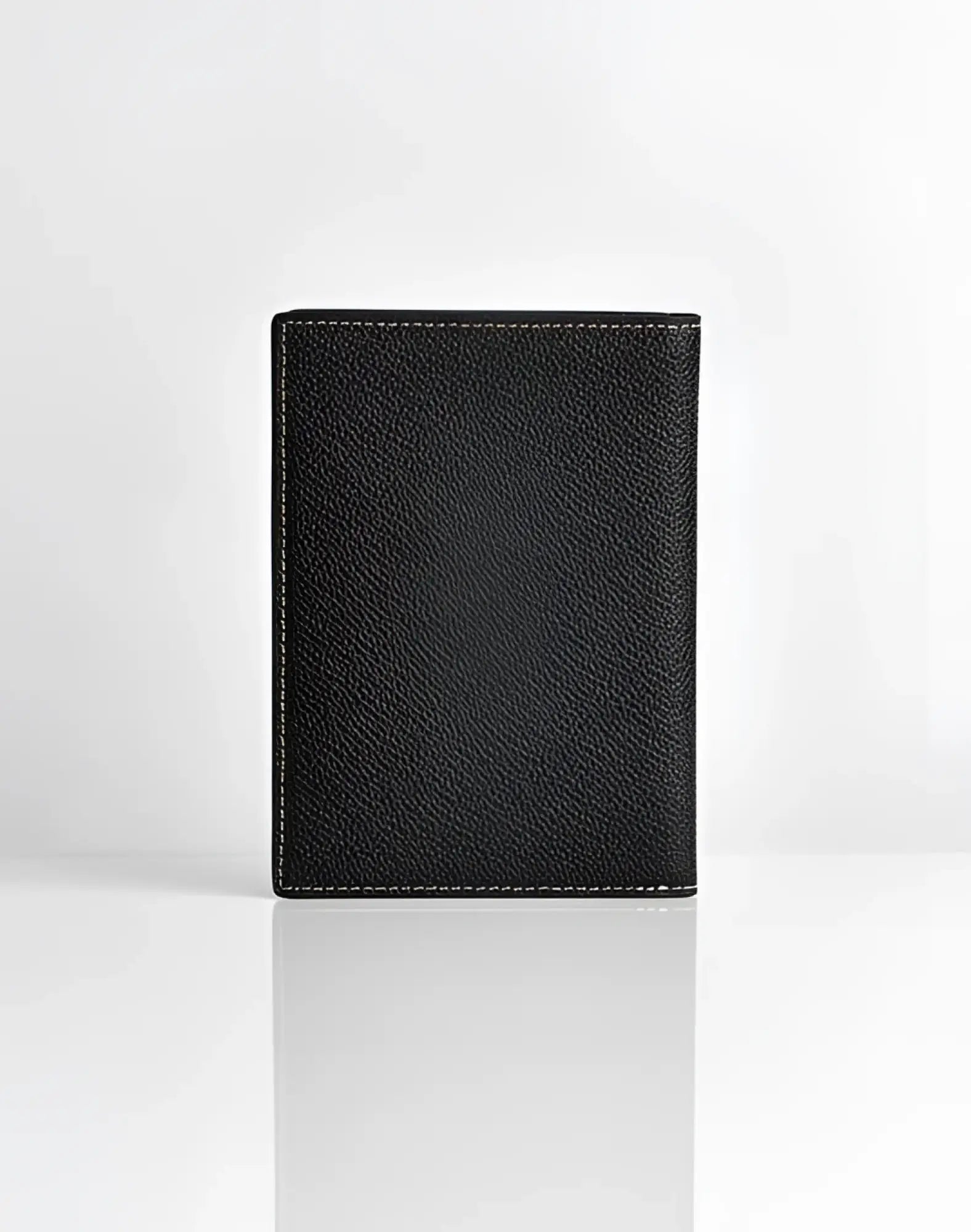 Black textured leather 2EROS rfid icon passport wallet with contrasting white stitching for secure travel storage