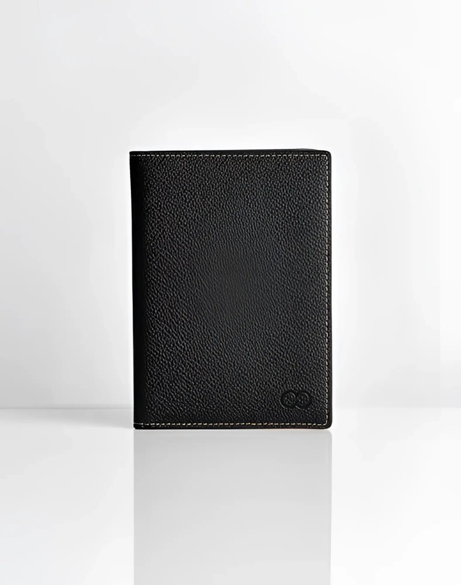 Black textured leather 2EROS RFID icon passport wallet with subtle stitching and small embossed logo