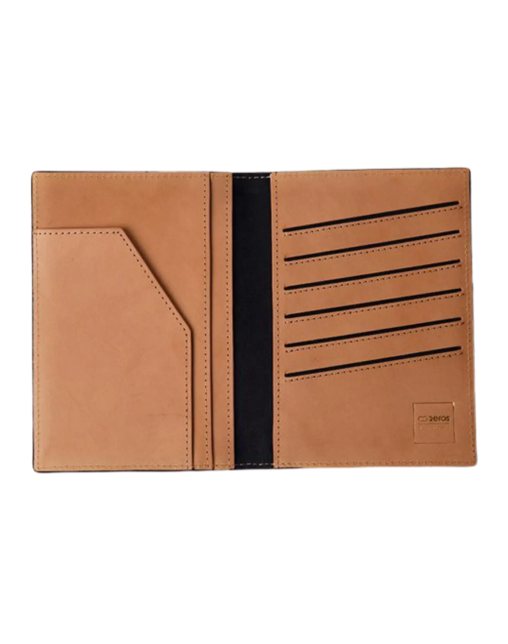 Black textured leather 2EROS RFID icon passport wallet with subtle stitching and minimalist logo for secure travel