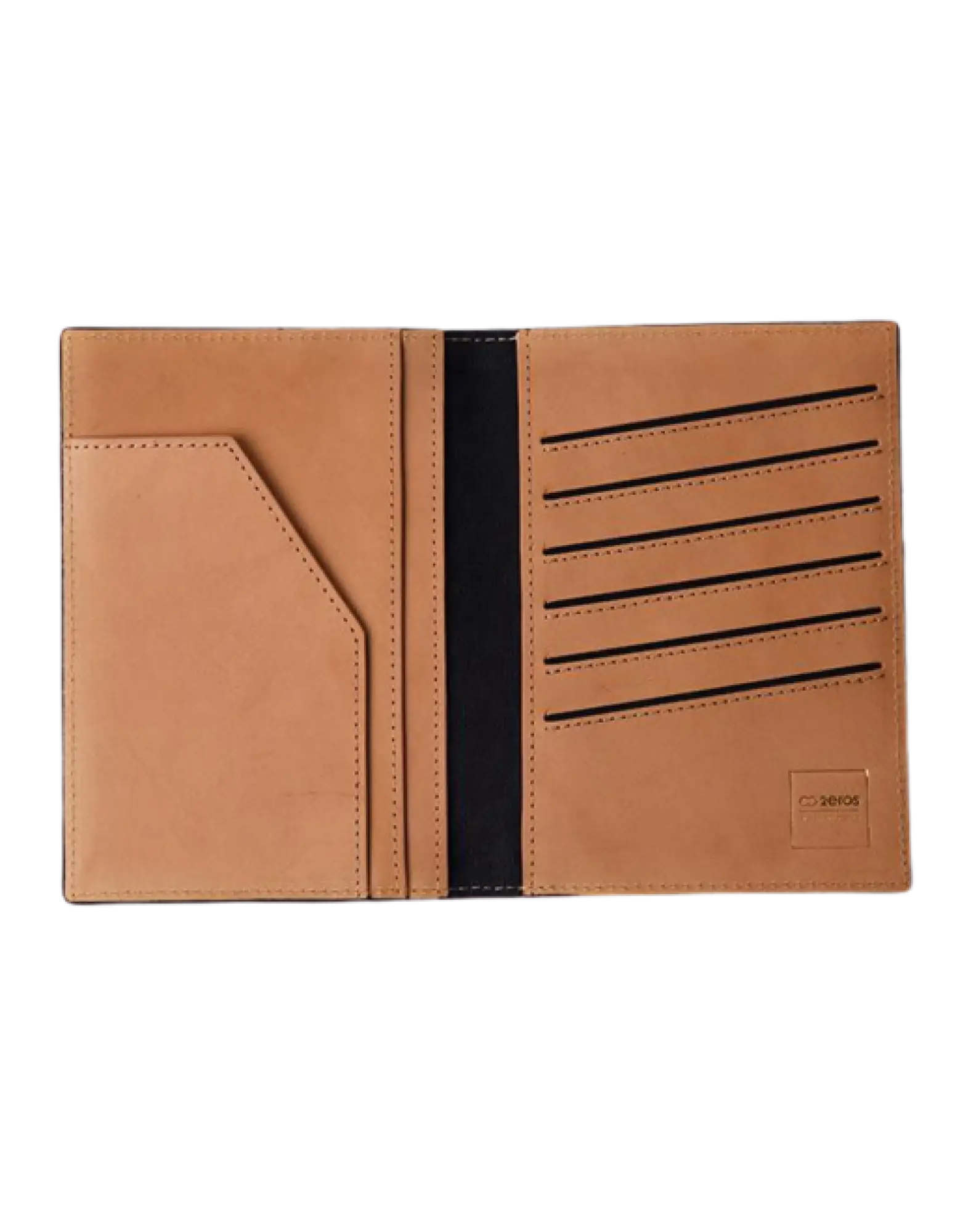 Black textured leather 2EROS RFID icon passport wallet with subtle stitching and minimalist logo for secure travel