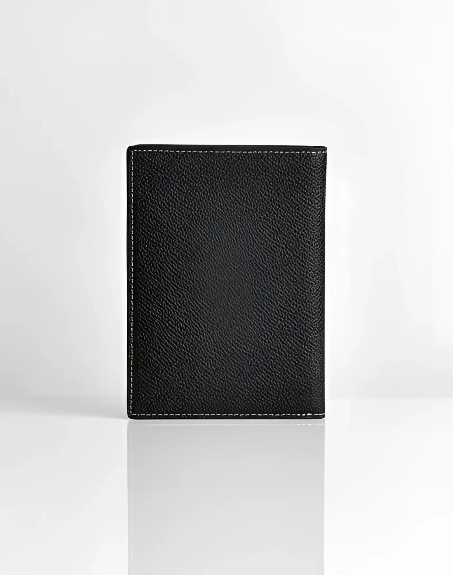 Black textured leather 2EROS rfid icon passport wallet with contrasting white stitching for secure travel storage