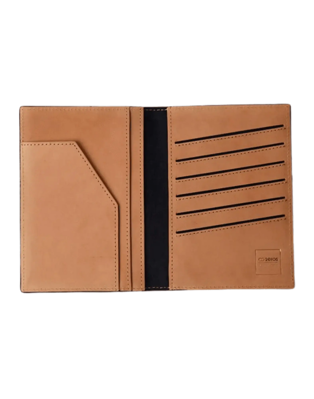 Black textured leather 2EROS RFID icon passport wallet with subtle stitching and minimalist logo for secure travel