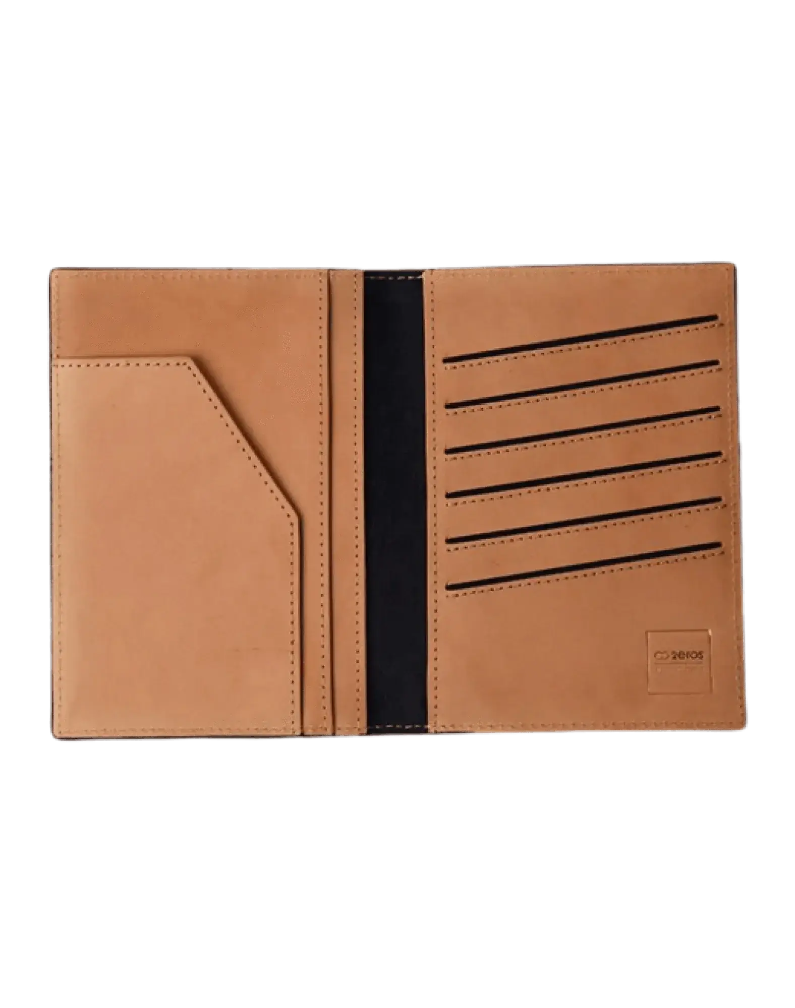 Black textured leather 2EROS RFID icon passport wallet with subtle stitching and minimalist logo for secure travel