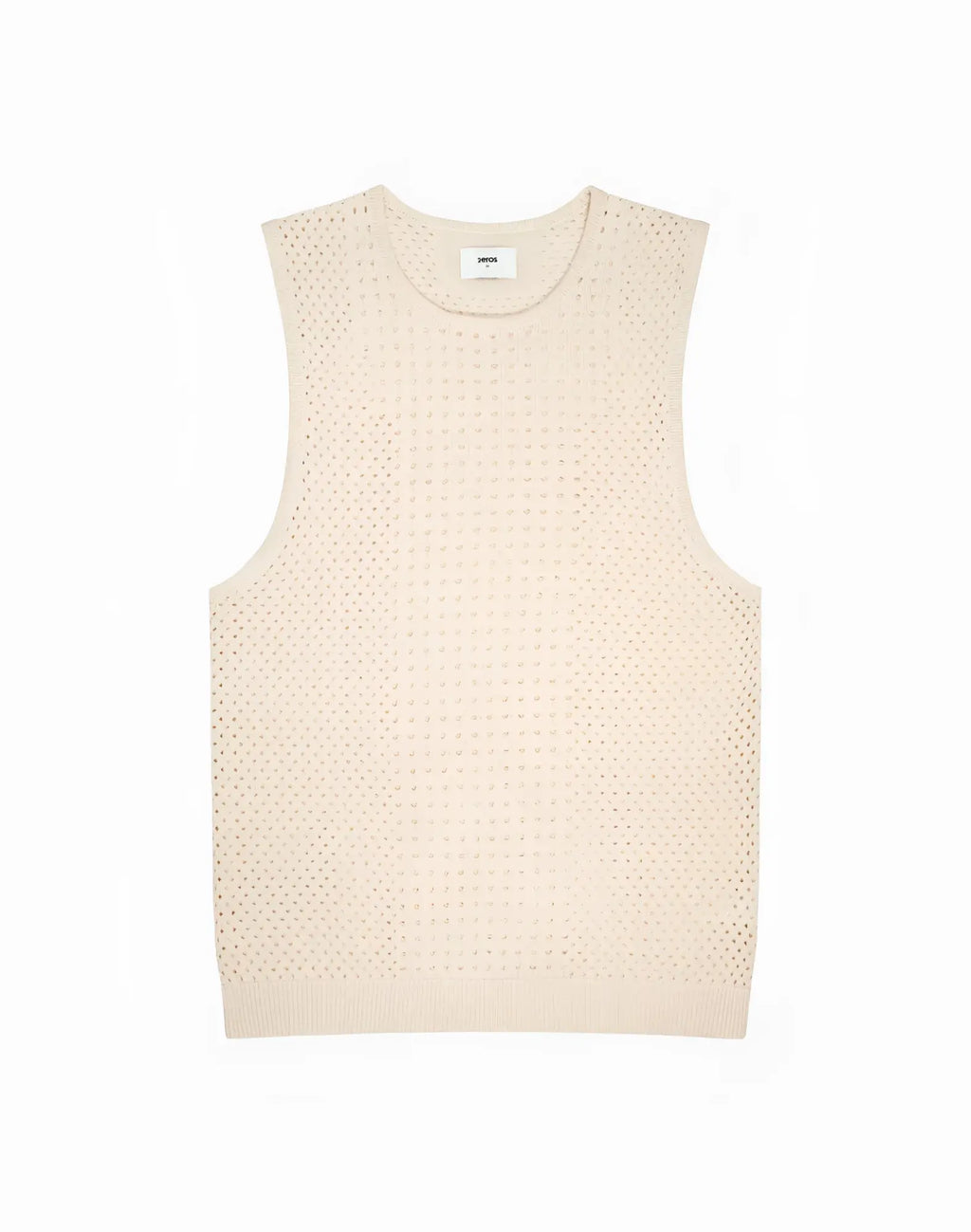 Cream-colored knitted sleeveless vest 2EROS Riviera Singlet beige with perforated pattern and ribbed hem