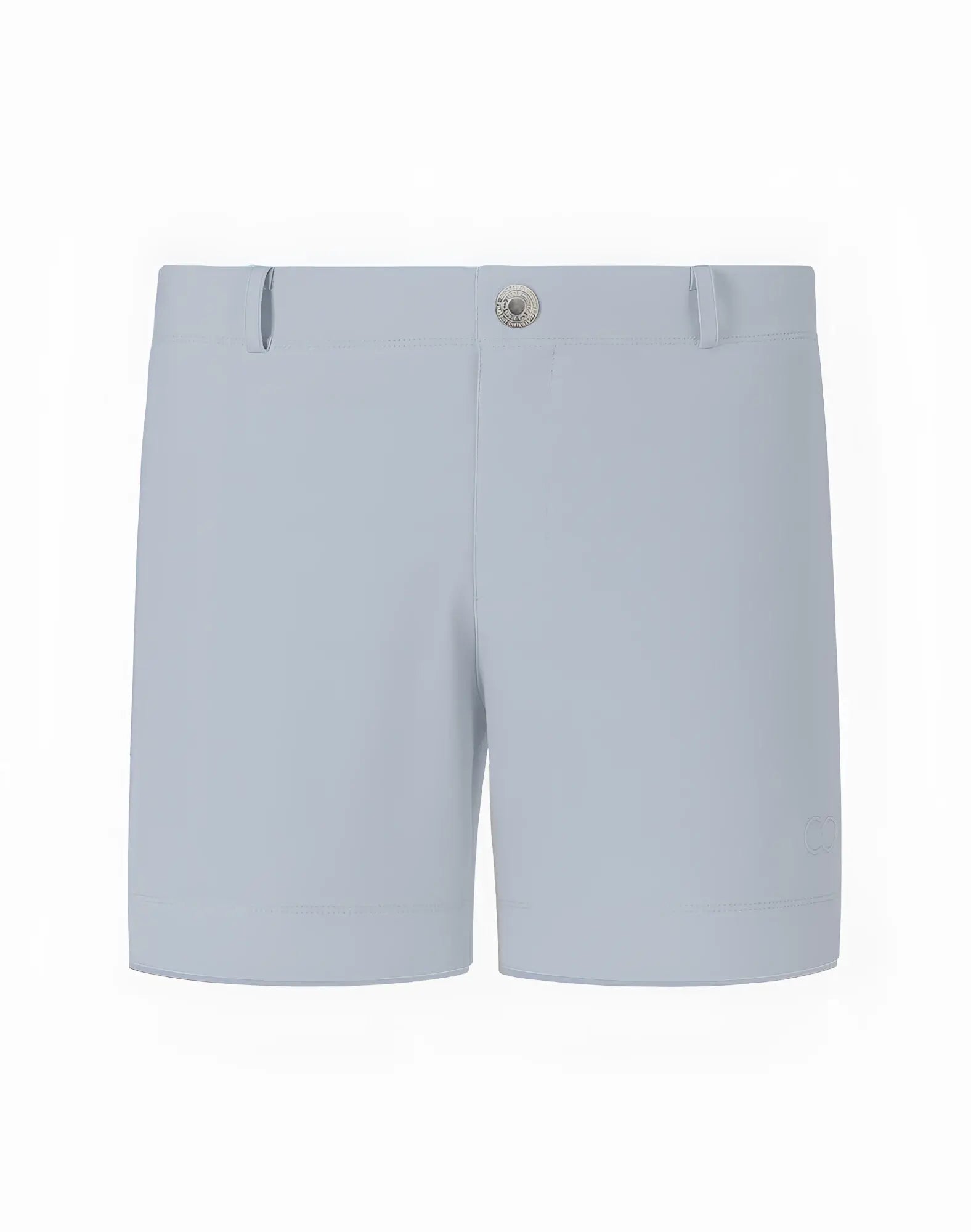 2eros s61 long bondi light blue tailored shorts with subtle texture and silver toned front button closure