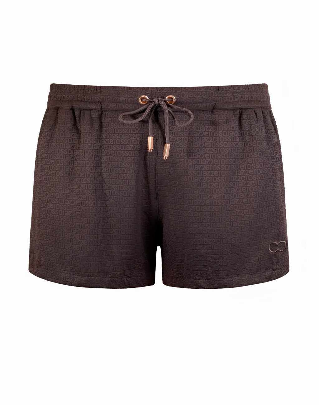 Dark brown 2eros s90 textured manly shorts with subtle repeating pattern and gold-tone drawstring hardware in signet black