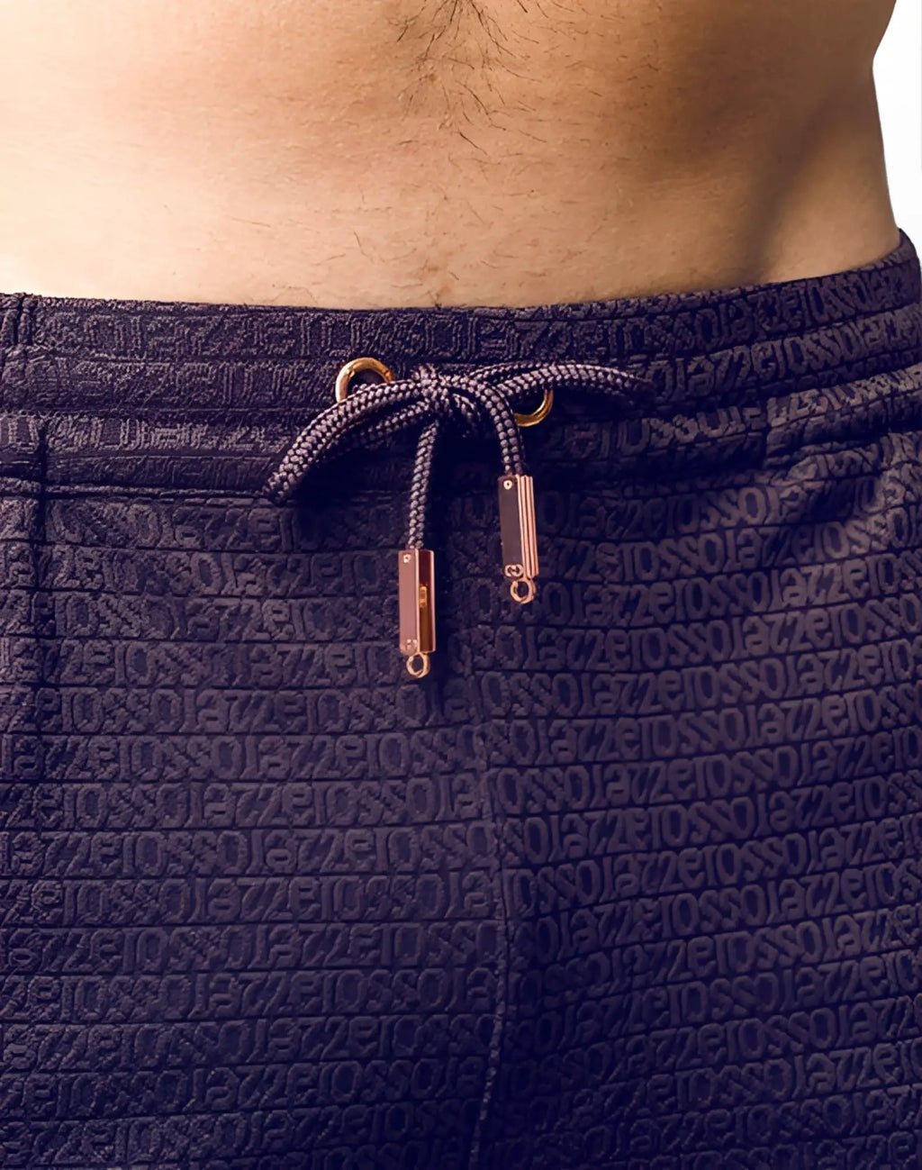 Dark purple 2eros s90 textured manly shorts with geometric pattern and rose gold toned drawstring hardware