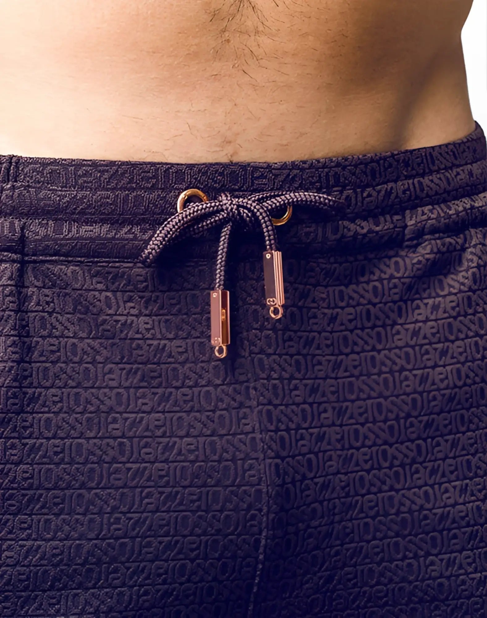 Dark purple 2eros s90 textured manly shorts with geometric pattern and rose gold toned drawstring hardware