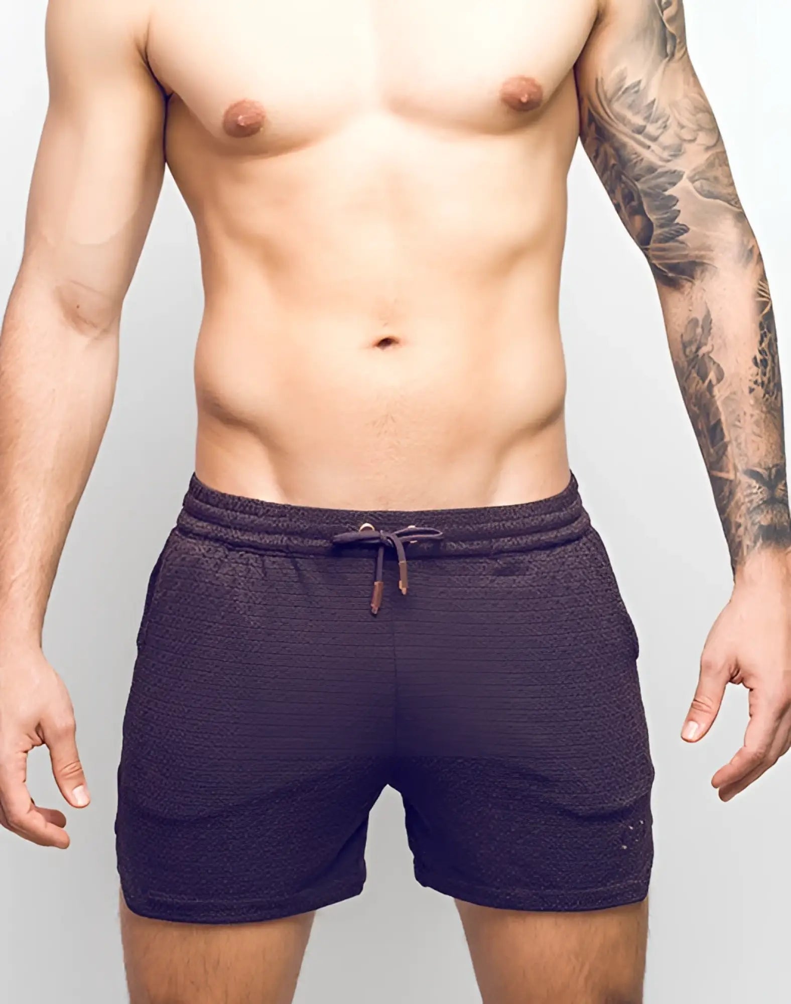 Dark purple textured 2EROS S90 manly swim trunks with drawstring waistband for comfortable fit