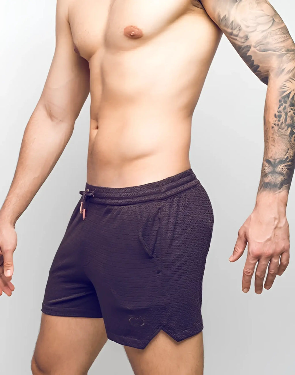 Dark purple 2EROS S90 textured manly shorts with drawstring waistband and subtle side pockets in signet black