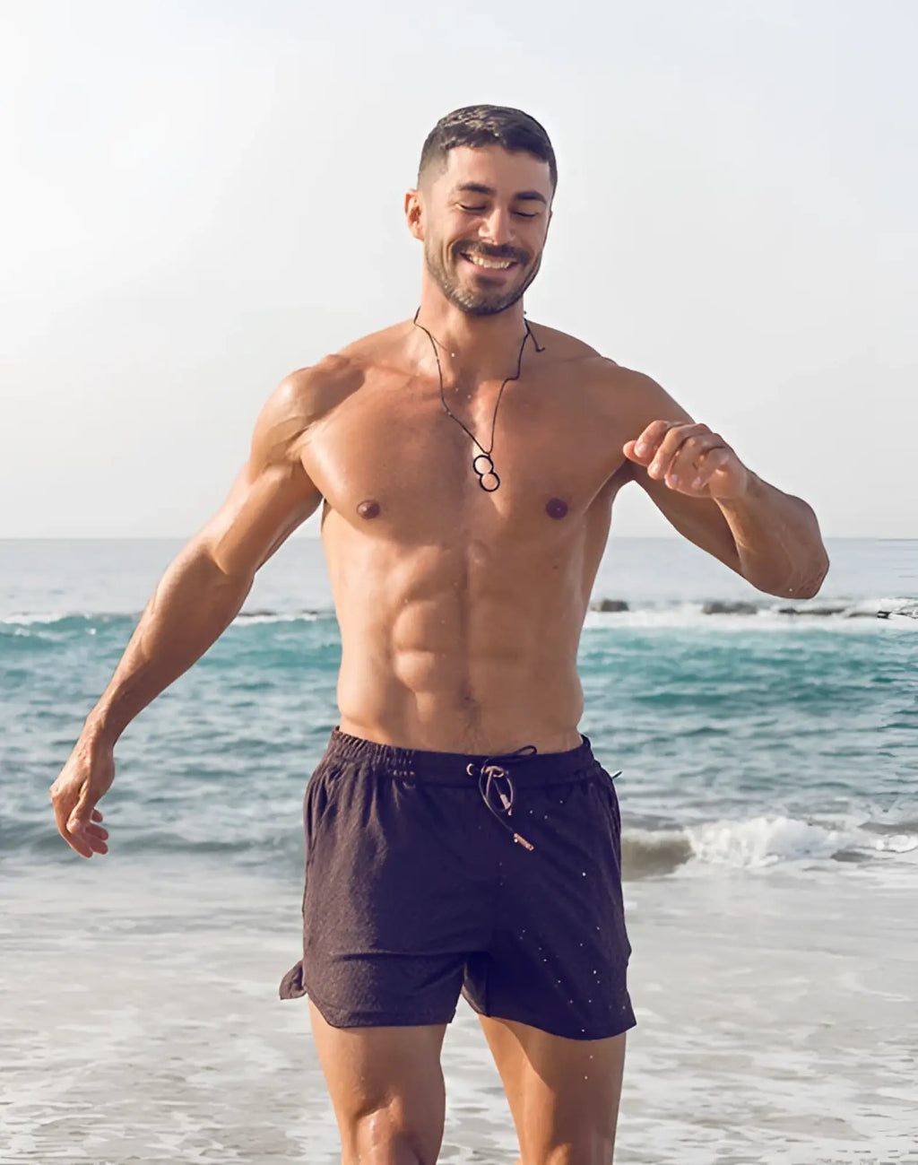 Black 2EROS S90 textured manly swim trunks with drawstring waistband and subtle white speckles for men
