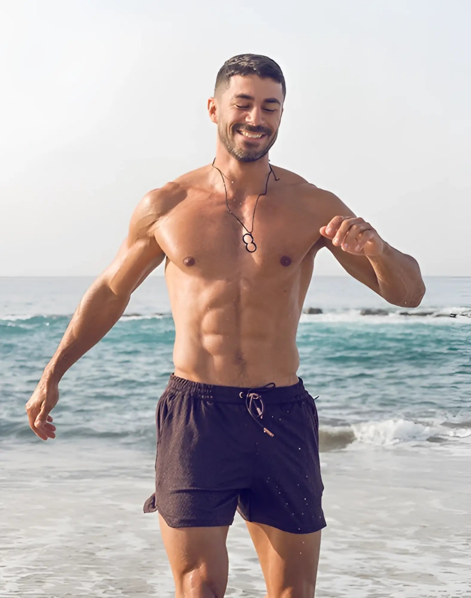 Black 2EROS S90 textured manly swim trunks with drawstring waistband and subtle white speckles for men