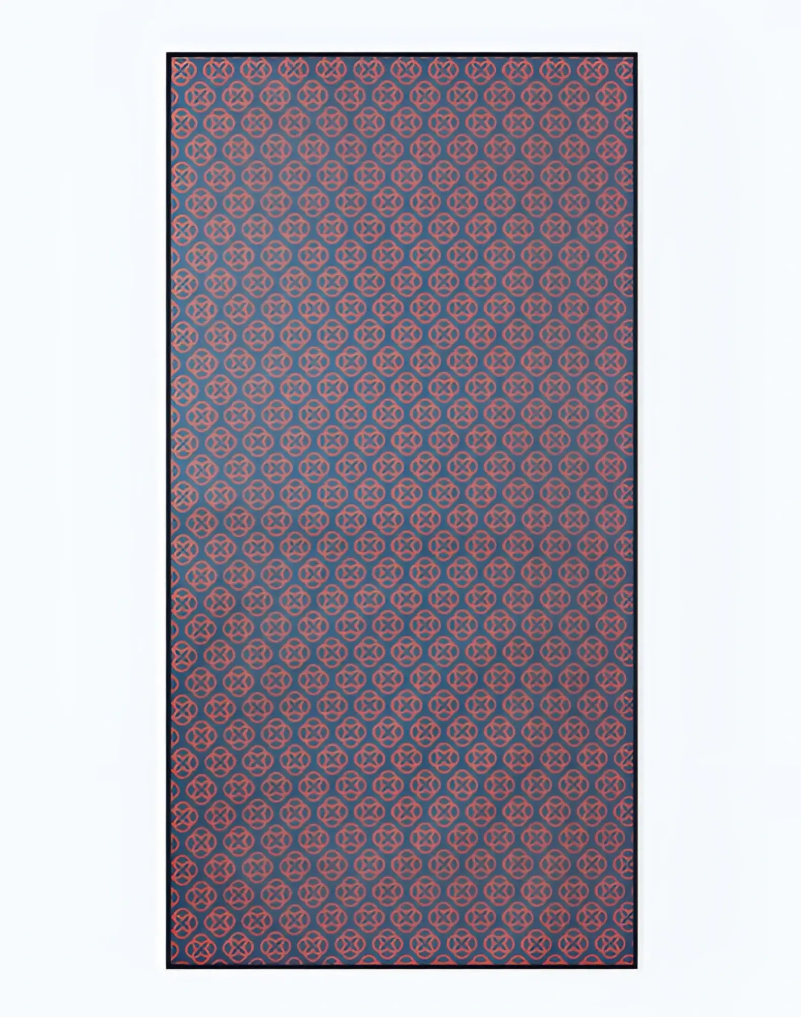Navy blue 2EROS sand free beach towel with geometric pink and gold pattern in Avant Morocco design
