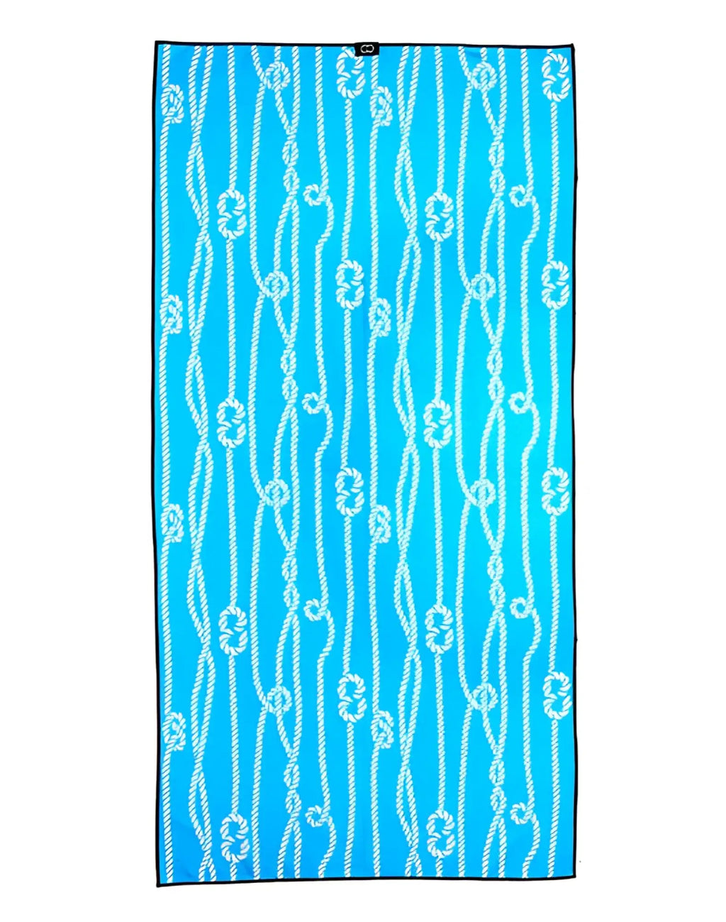 Bright blue 2EROS Sand-free beach towel with white rope and knot pattern perfect for sandy beach use